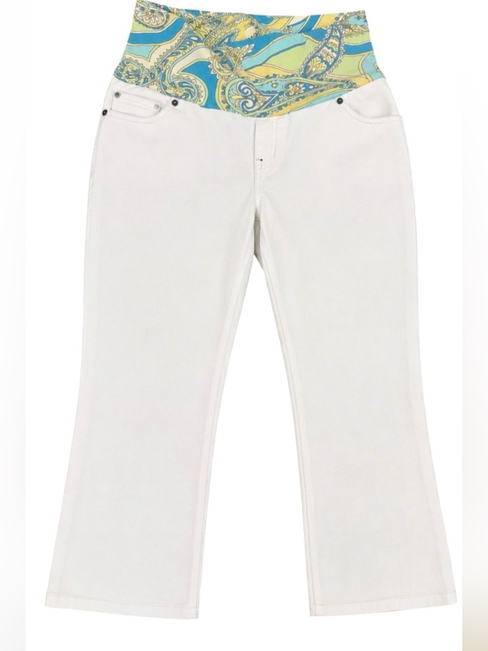 GAP Maternity White Capri Jeans Paisley Foldover Waist Stretch Size 8